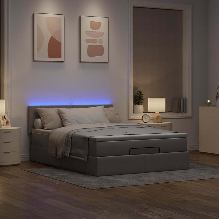 Pat otoman cu saltea și LED-uri Taupe 140x190 cm țesătură - WALTI WALTI