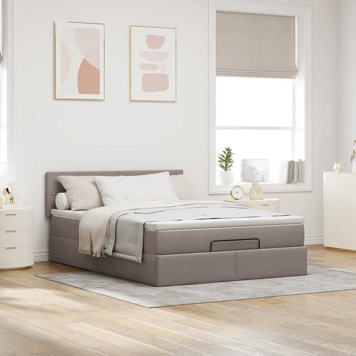 Pat otoman cu saltea și LED-uri Taupe 140x190 cm țesătură - WALTI WALTI