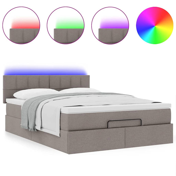 Pat otoman cu saltea și LED-uri Taupe 140x190 cm țesătură - WALTI WALTI