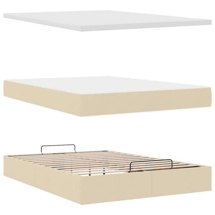 Pat otoman cu saltea și LED-uri crem 140x190 cm țesătură - WALTI WALTI