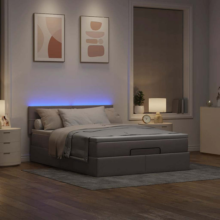 Pat otoman cu saltea și LED-uri Taupe 140x200 cm țesătură WALTI