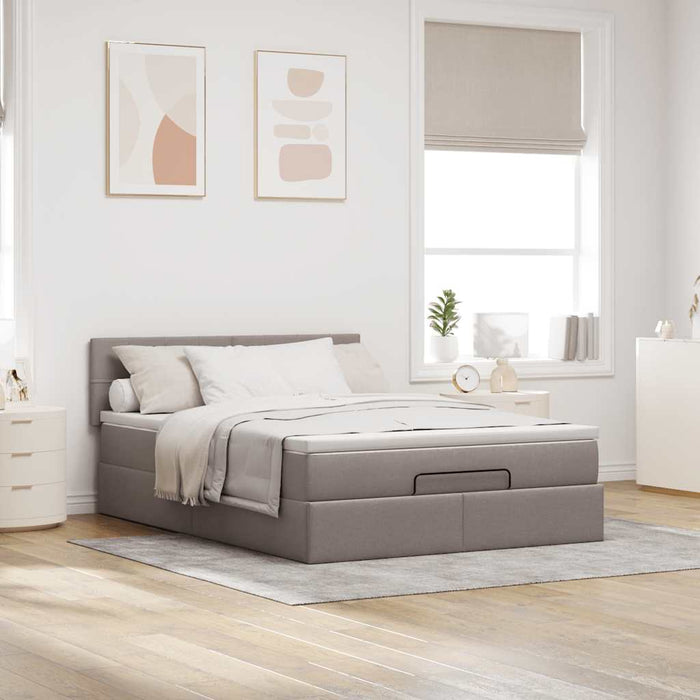 Pat otoman cu saltea și LED-uri Taupe 140x200 cm țesătură WALTI
