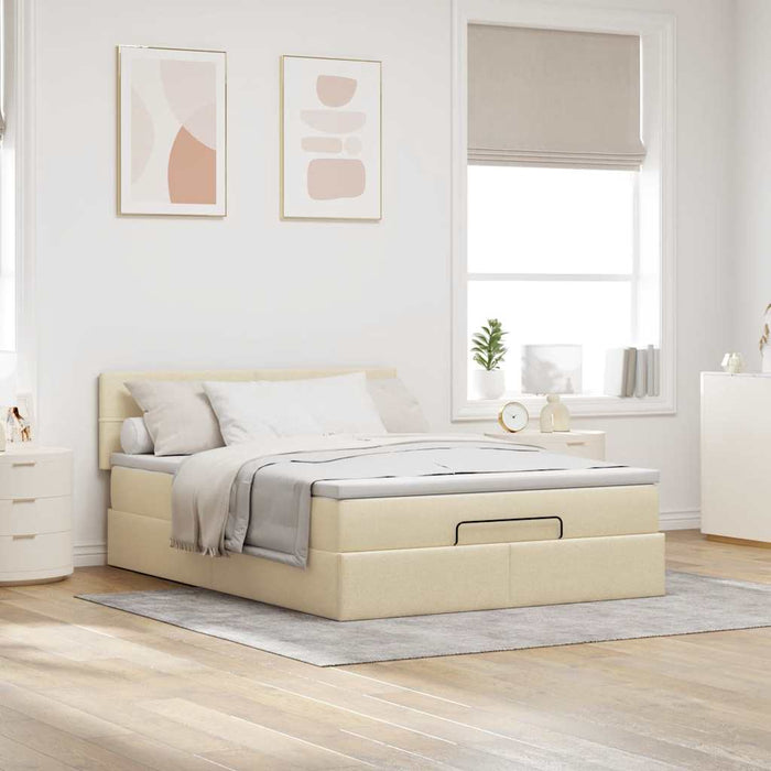 Pat otoman cu saltea și LED-uri crem 140x200 cm țesătură - WALTI WALTI