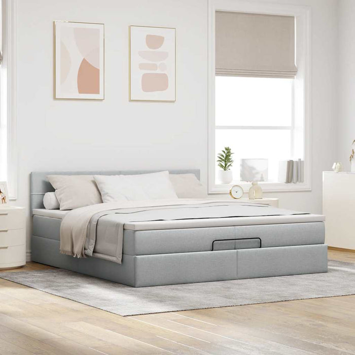Cadru de pat otoman cu saltele țesătură gri deschis 200x200cm - WALTI WALTI