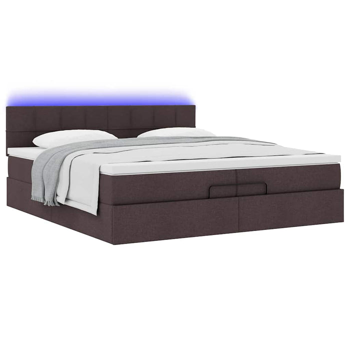 Cadru de pat otoman cu saltele țesătură maro închis 200x200cm WALTI