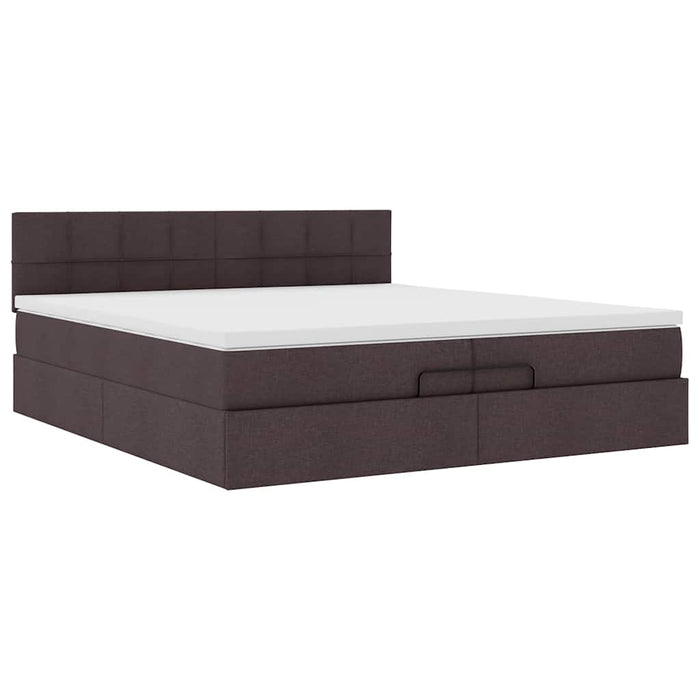 Cadru de pat otoman cu saltele țesătură maro închis 200x200cm WALTI