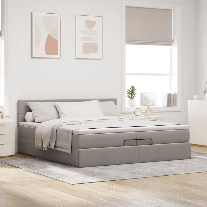 Cadru de pat otoman cu saltele Taupe 200x200cm țesătură WALTI