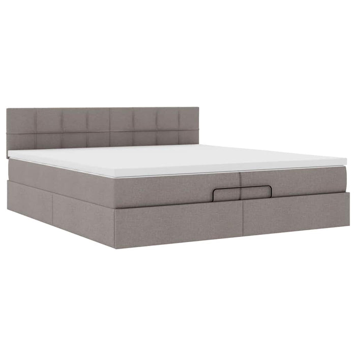 Cadru de pat otoman cu saltele Taupe 200x200cm țesătură WALTI