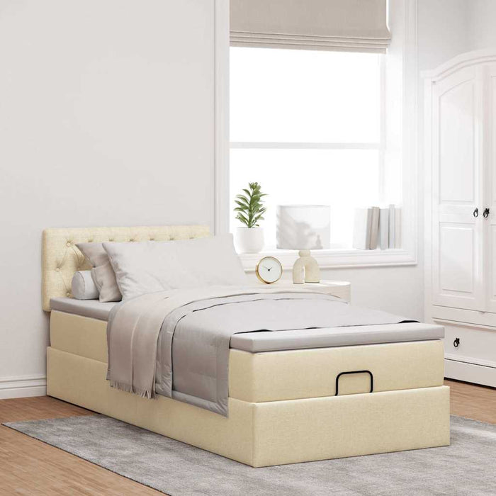 Cadru de pat otoman cu saltea crem 80x200cm stofa - WALTI WALTI