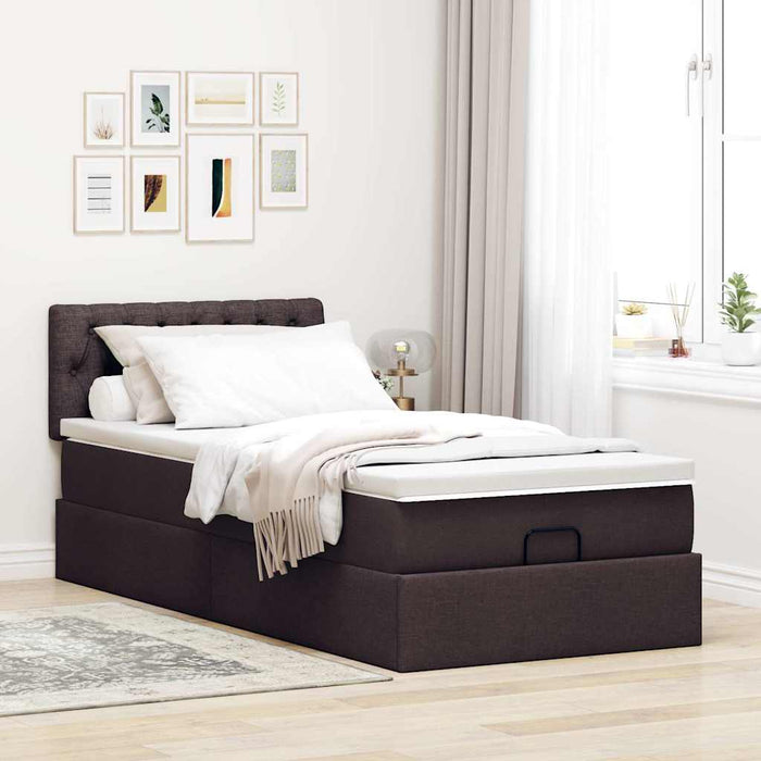 Pat otoman cu saltea și LED-uri, maro închis, 90x200 cm, textil - WALTI WALTI