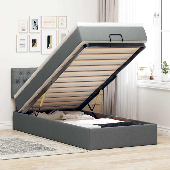 Cadru pat otoman cu saltea țesătură gri închis 100x200 cm - WALTI WALTI