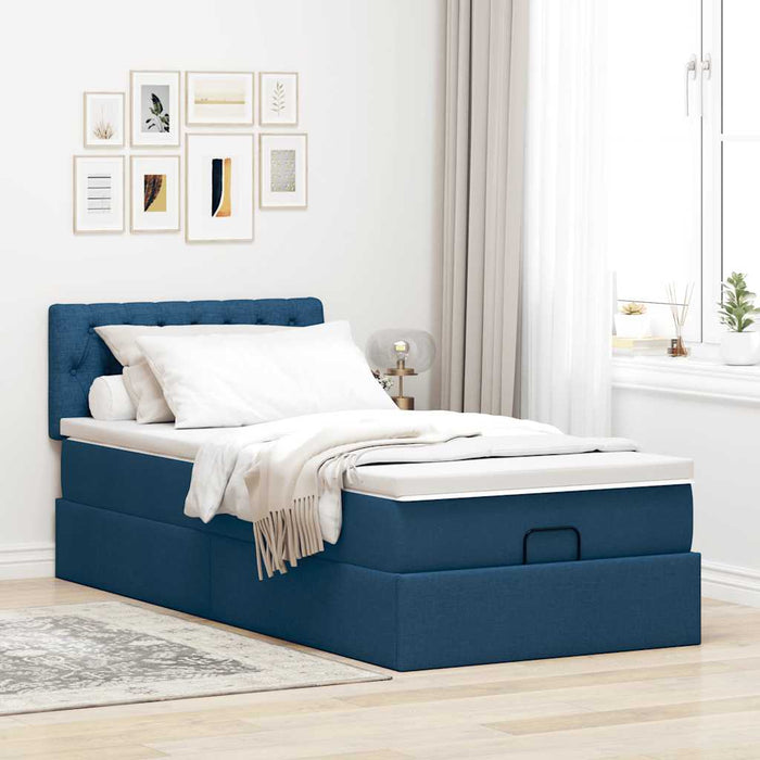 Pat otoman cu saltea și LED-uri albastru 100x200 cm țesătură - WALTI WALTI
