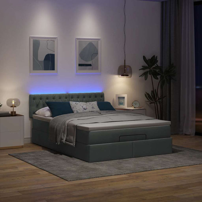 Pat otoman cu saltea și LED-uri țesătură gri închis 140x190 cm - WALTI WALTI