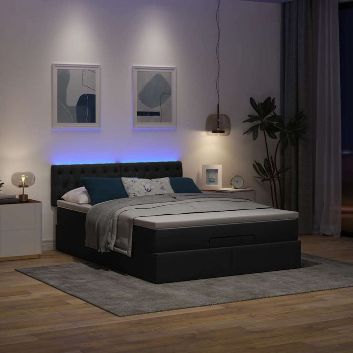 Pat otoman cu saltea și LED-uri negru 140x190 cm țesătură - WALTI WALTI