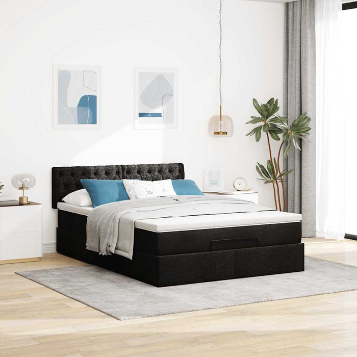 Pat otoman cu saltea și LED-uri negru 140x190 cm țesătură - WALTI WALTI