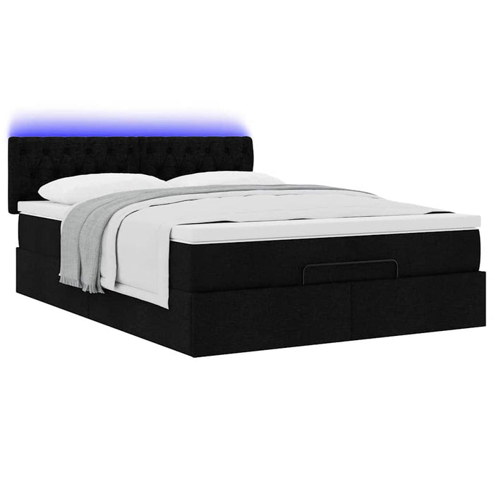 Pat otoman cu saltea și LED-uri negru 140x190 cm țesătură - WALTI WALTI