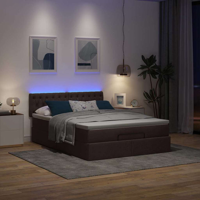 Pat otoman cu saltea și LED-uri țesătură maro închis 140x190 cm - WALTI WALTI
