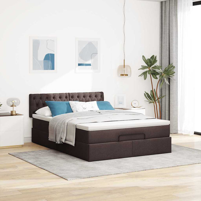 Pat otoman cu saltea și LED-uri țesătură maro închis 140x190 cm - WALTI WALTI