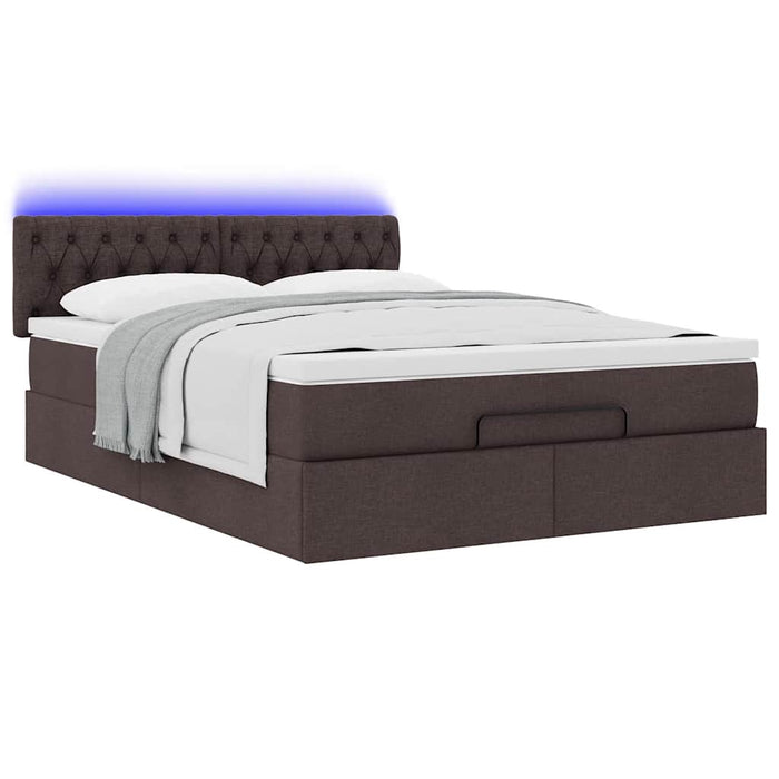 Pat otoman cu saltea și LED-uri țesătură maro închis 140x190 cm - WALTI WALTI