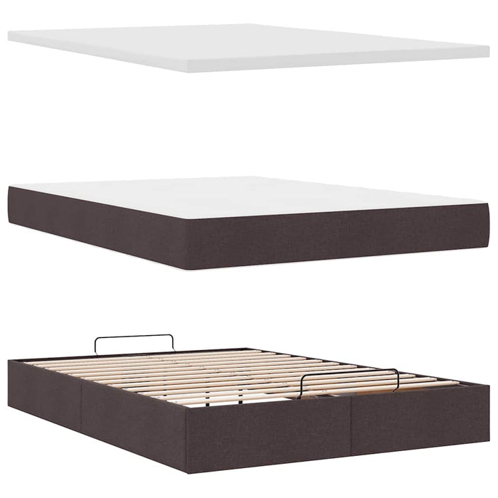 Pat otoman cu saltea și LED-uri țesătură maro închis 140x190 cm - WALTI WALTI