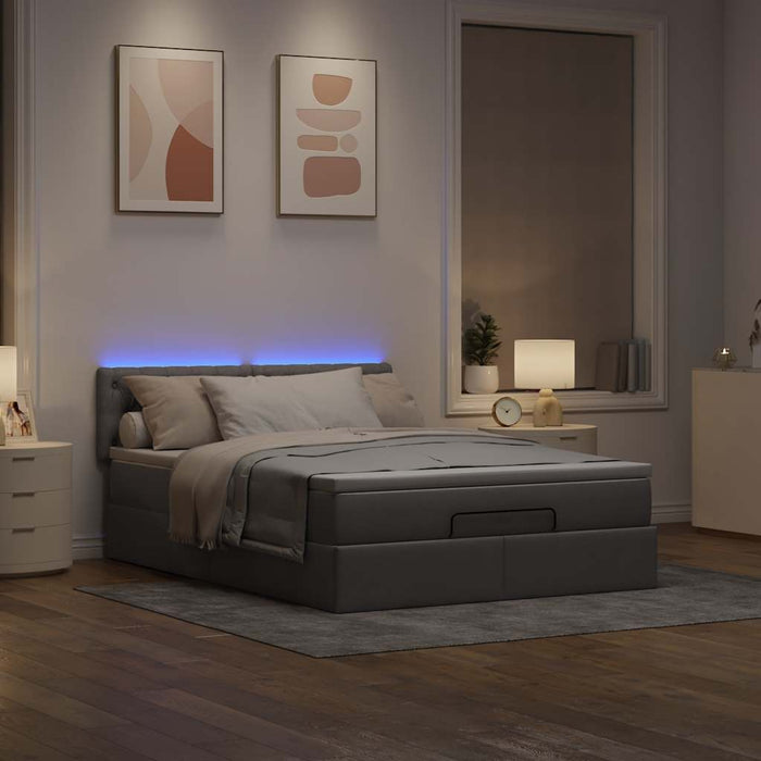 Pat otoman cu saltea și LED-uri Taupe 140x190 cm țesătură - WALTI WALTI