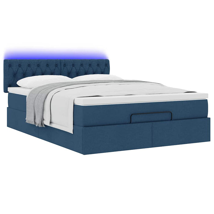 Pat otoman cu saltea și LED-uri albastru 140x190 cm țesătură - WALTI WALTI