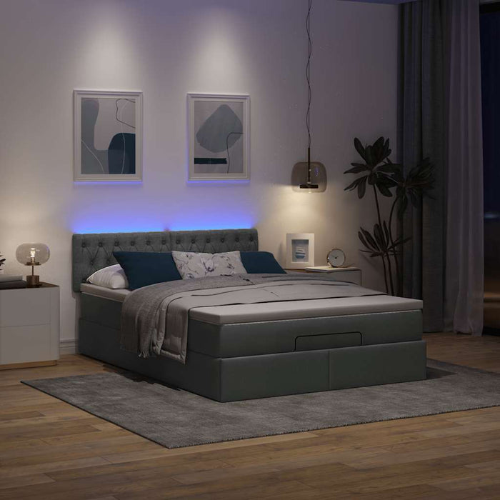 Pat otoman cu saltea și LED-uri țesătură gri închis 140x200 cm - WALTI WALTI