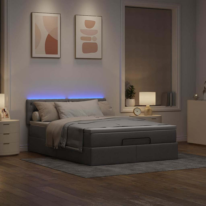 Pat otoman cu saltea și LED-uri Taupe 140x200 cm țesătură WALTI