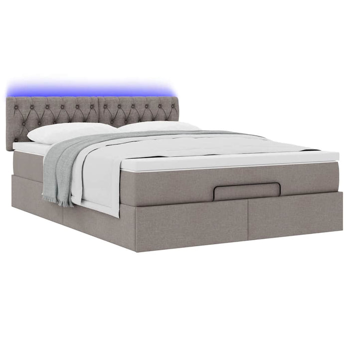 Pat otoman cu saltea și LED-uri Taupe 140x200 cm țesătură WALTI