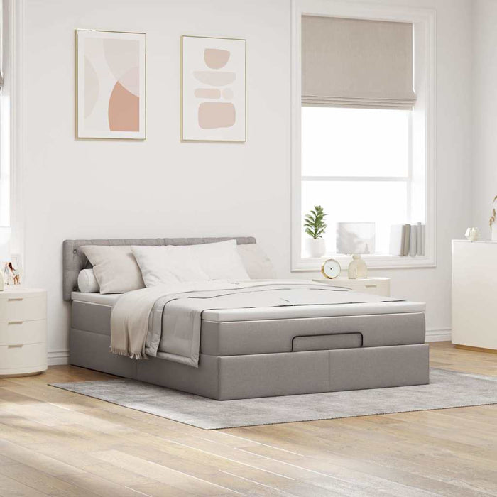 Pat otoman cu saltea și LED-uri Taupe 140x200 cm țesătură WALTI
