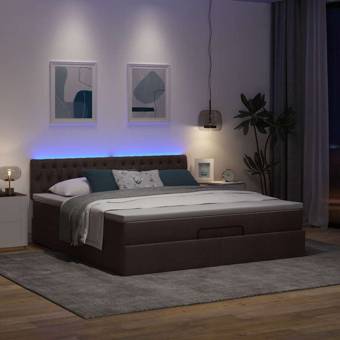 Pat otoman cu saltea și LED-uri, maro închis, 180x200cm, textil - WALTI WALTI
