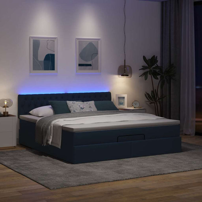 Pat otoman cu saltea și LED-uri, albastru, 180x200cm, textil - WALTI WALTI