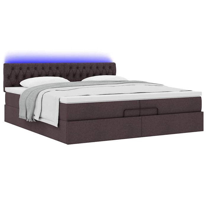 Cadru de pat otoman cu saltele țesătură maro închis 200x200cm WALTI