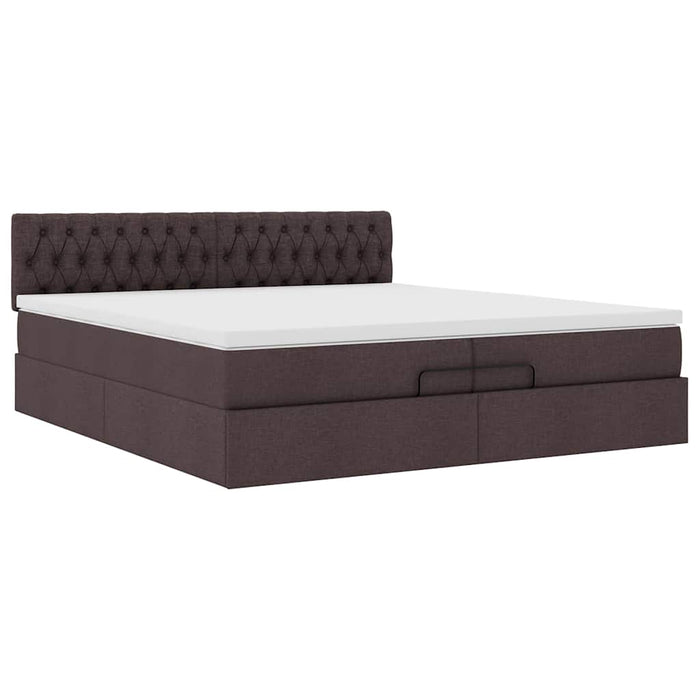 Cadru de pat otoman cu saltele țesătură maro închis 200x200cm WALTI