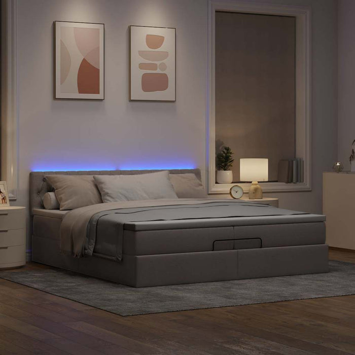 Cadru de pat otoman cu saltele Taupe 200x200cm țesătură WALTI