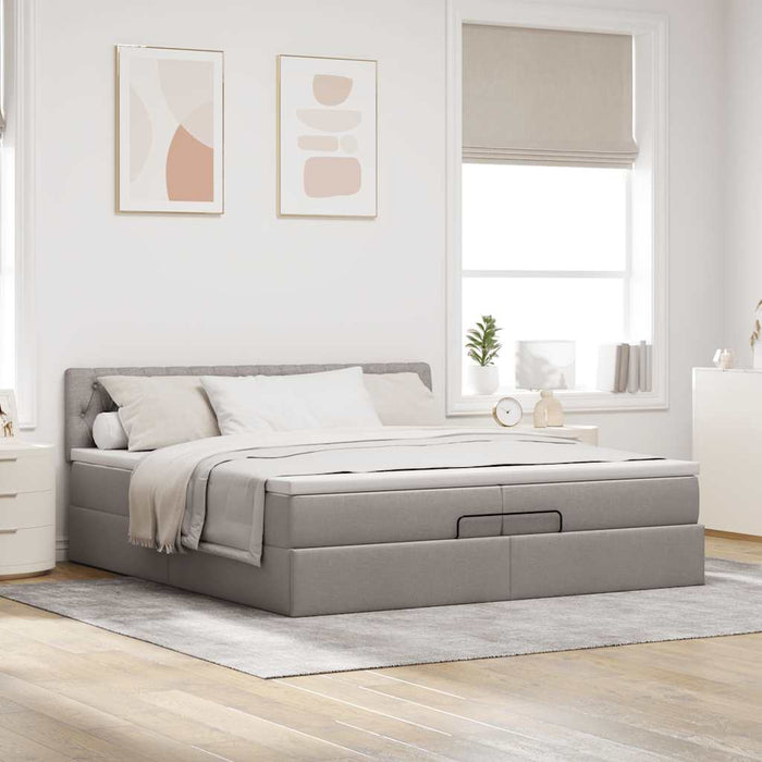 Cadru de pat otoman cu saltele Taupe 200x200cm țesătură WALTI