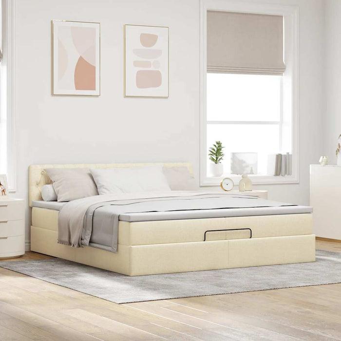 Cadru de pat otoman cu saltele crem 200x200cm stofa WALTI