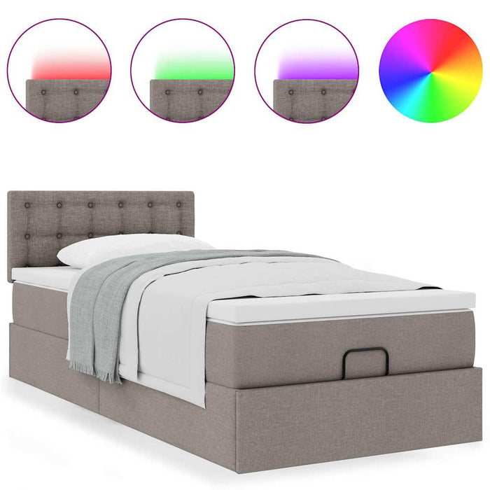 Pat otoman cu saltea și LED-uri, gri taupe, 90x200 cm, textil - WALTI WALTI