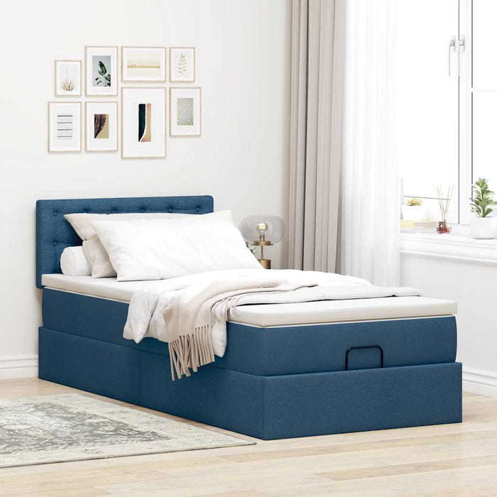 Pat otoman cu saltea și LED-uri albastru 100x200 cm țesătură - WALTI WALTI