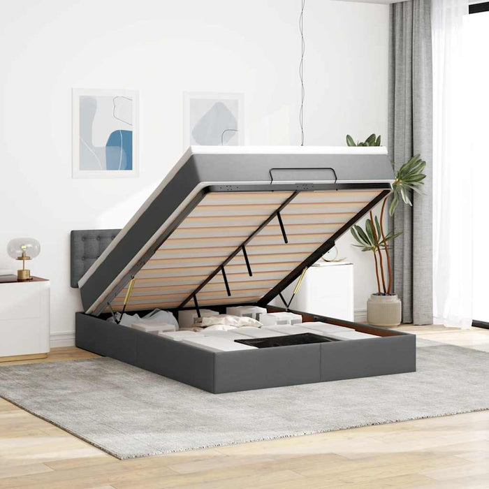 Pat otoman cu saltea și LED-uri țesătură gri închis 140x190 cm - WALTI WALTI