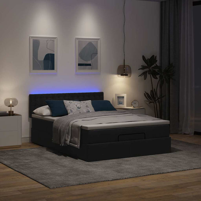 Pat otoman cu saltea și LED-uri negru 140x190 cm țesătură - WALTI WALTI
