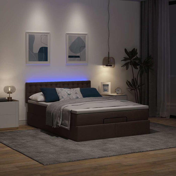 Pat otoman cu saltea și LED-uri țesătură maro închis 140x190 cm - WALTI WALTI
