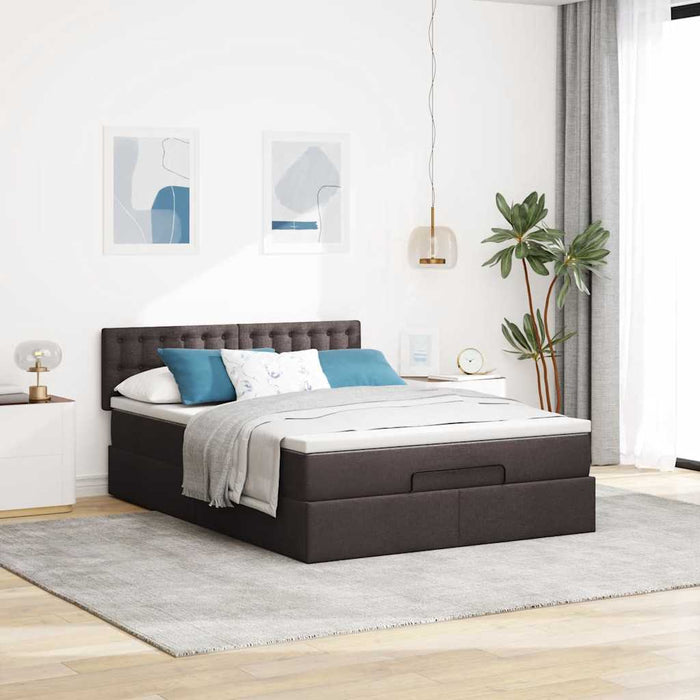 Pat otoman cu saltea și LED-uri țesătură maro închis 140x190 cm - WALTI WALTI