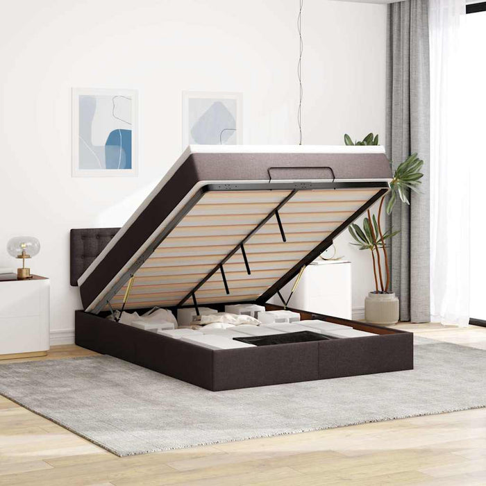 Pat otoman cu saltea și LED-uri țesătură maro închis 140x190 cm - WALTI WALTI