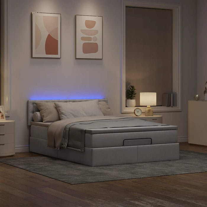 Pat otoman cu saltea și LED-uri Taupe 140x190 cm țesătură - WALTI WALTI