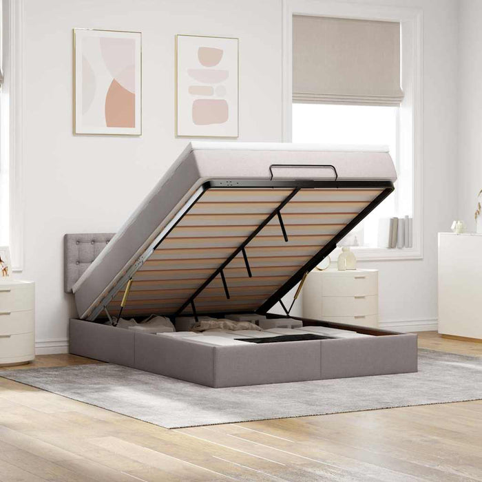 Pat otoman cu saltea și LED-uri Taupe 140x190 cm țesătură - WALTI WALTI