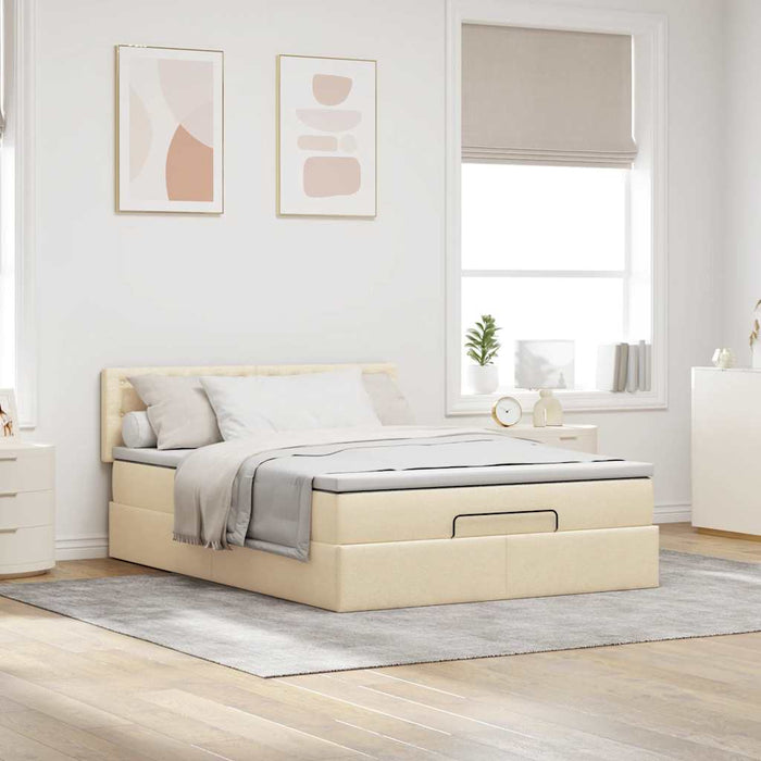 Pat otoman cu saltea și LED-uri crem 140x190 cm țesătură - WALTI WALTI