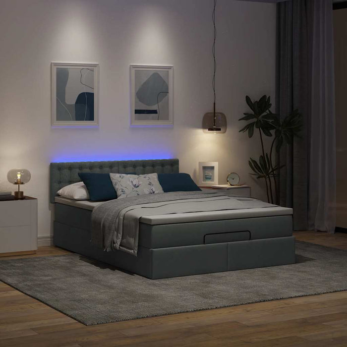 Pat otoman cu saltea și LED-uri țesătură gri închis 140x200 cm - WALTI WALTI