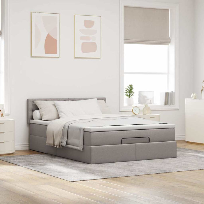 Pat otoman cu saltea și LED-uri Taupe 140x200 cm țesătură WALTI