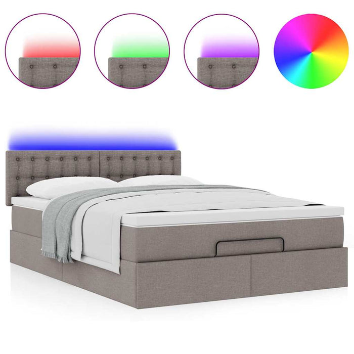 Pat otoman cu saltea și LED-uri Taupe 140x200 cm țesătură WALTI